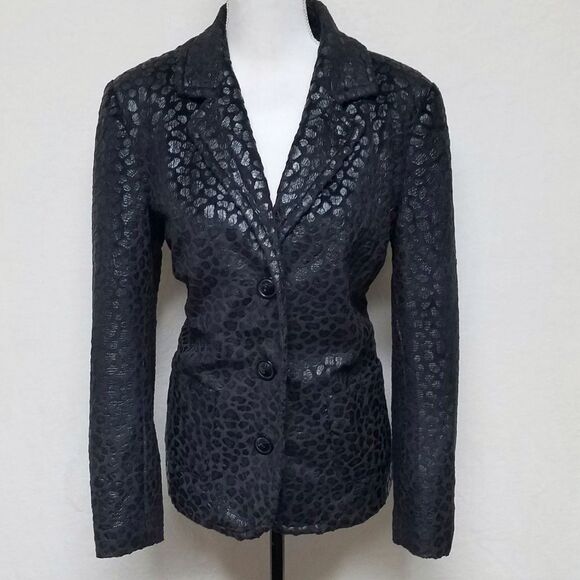 VINTAGE 90s Erin London Black Vegan Leather Jacket - Picture 2 of 11